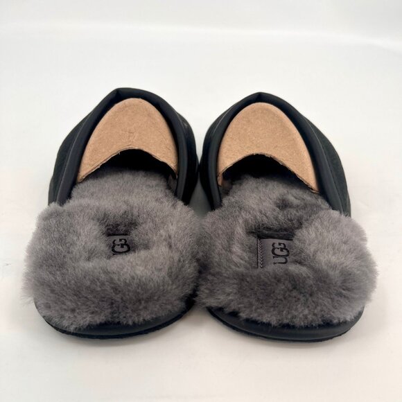 UGG Scuff Slippers Size 8 Black Suede Sheepskin Wool Lined Slip On - Picture 10 of 15